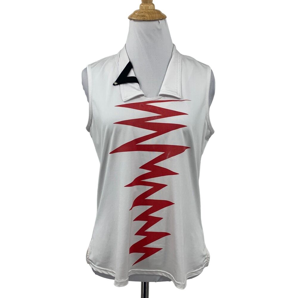 Jamie Sadock Top Womens S Small White Lightning Stripe Stud Collar Golf *READ